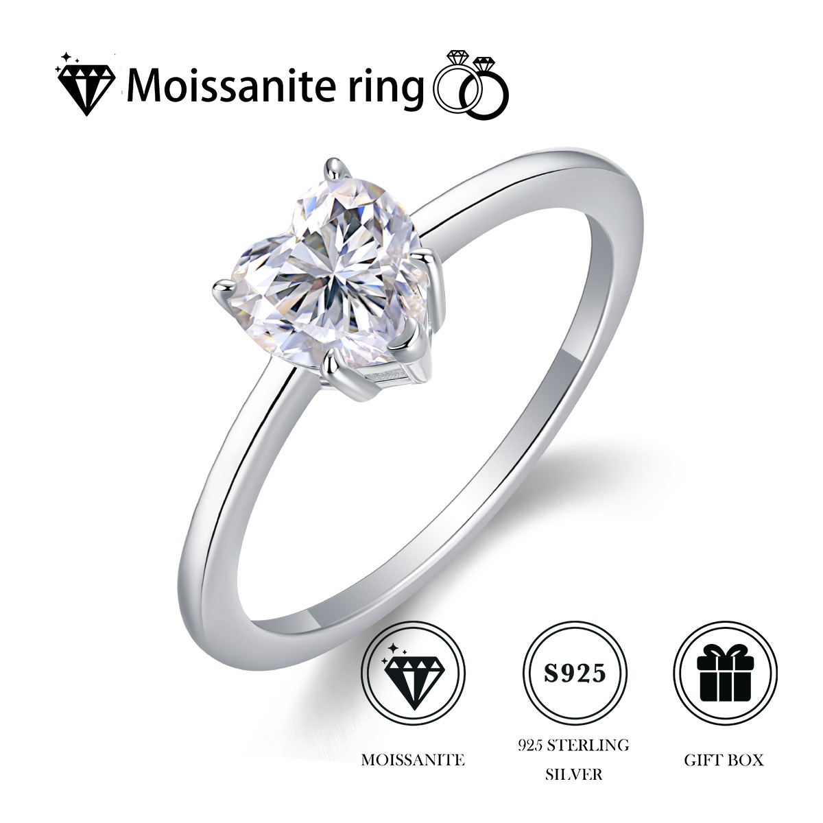 Wholesale 925 Sterling Silver Moissanite Engagement Ring Jewelry White Gold Ring With GRA - Image 2