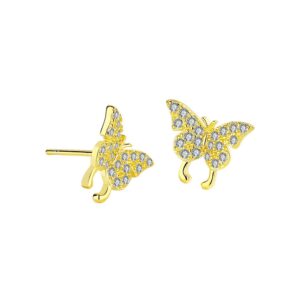 S925 sterling silver stud earrings zircon butterfly earrings