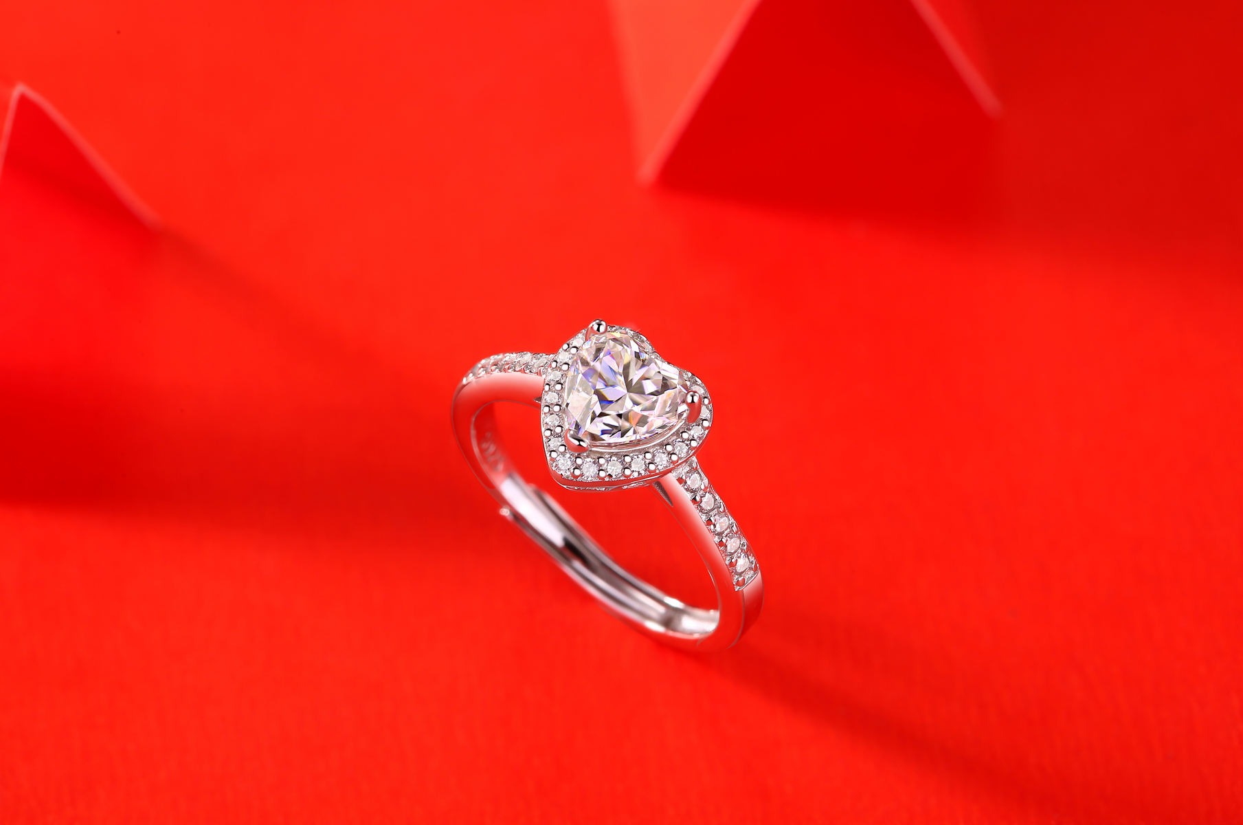 S925 sterling silver ring heart shape 1ct moissanite engagement wedding ring for women - Image 5