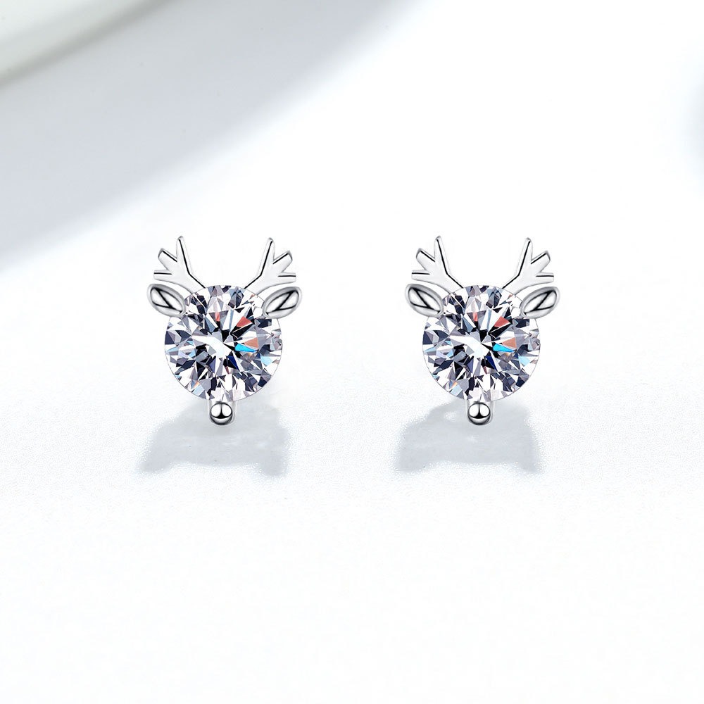 S925 sterling silver stud moissanite elk earrings - Image 3