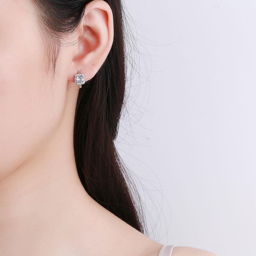 S925 sterling silver stud earrings square zircon earrings - Image 4