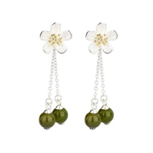S925 sterling silver stud earrings daisy tassels and Tian jade earrings