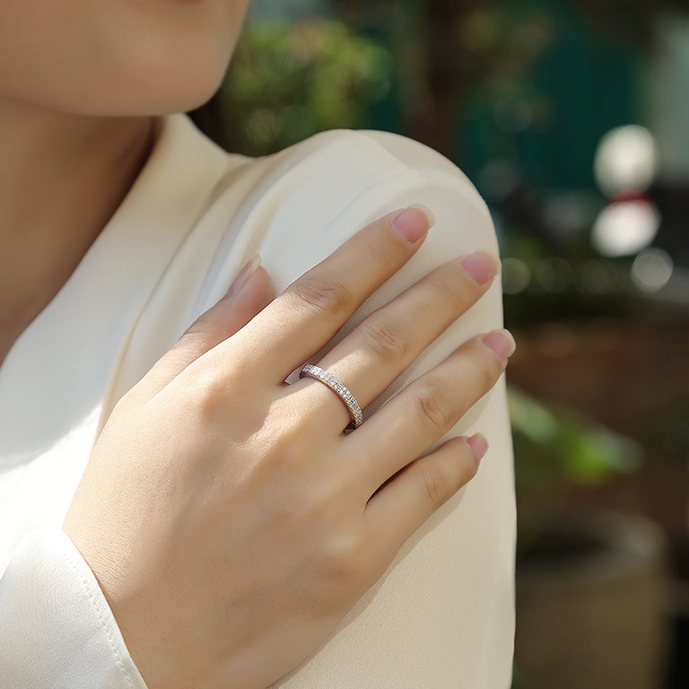 S925 sterling silver ring double rows Moissanite custom women's engagement wedding ring - Image 6