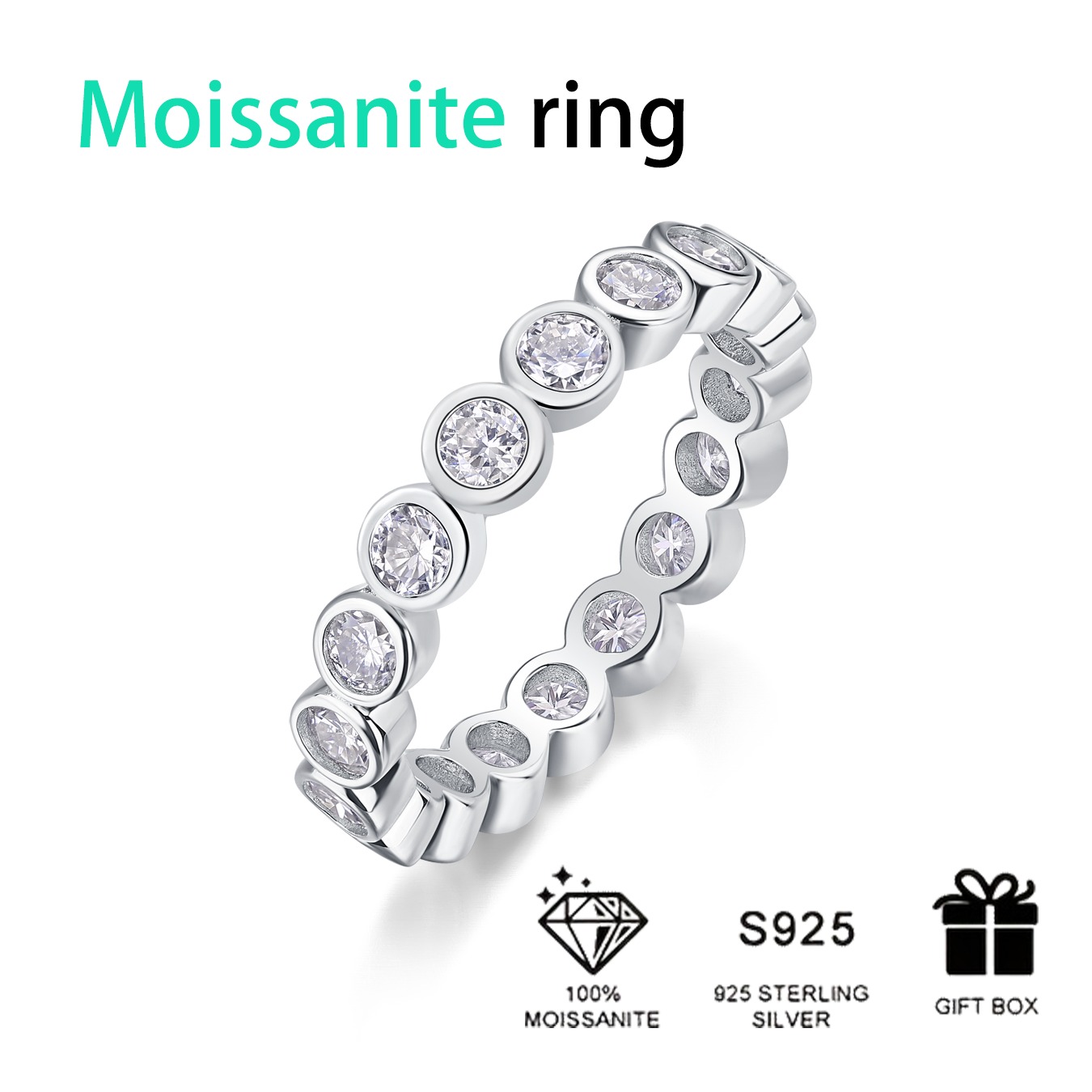 High Quality 925 Sterling Silver Moissanite Eternity Band Rings Affordable Price radiant moissanite diamond ring - Image 7