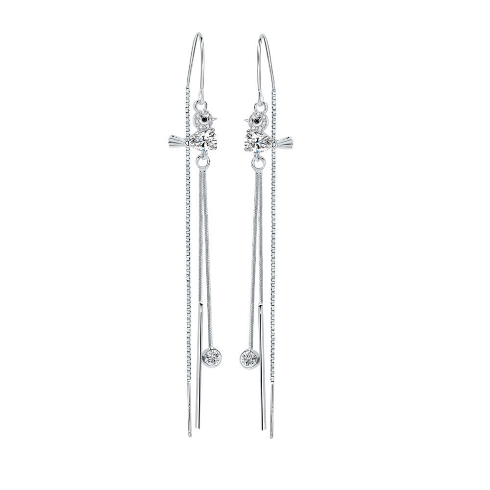 S925 sterling silver stud earrings long tassel earrings