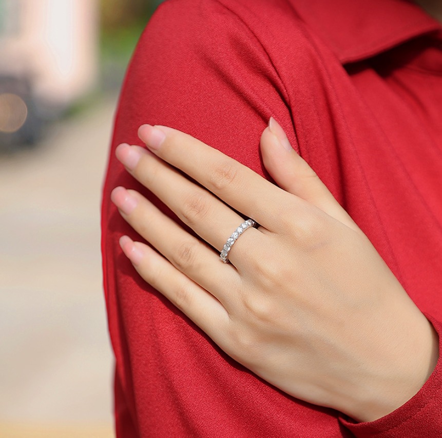 S925 Moissanite Eternity Ring Silver Jewelry Women Gift Party Sterling Stone Wedding Technology party - Image 6