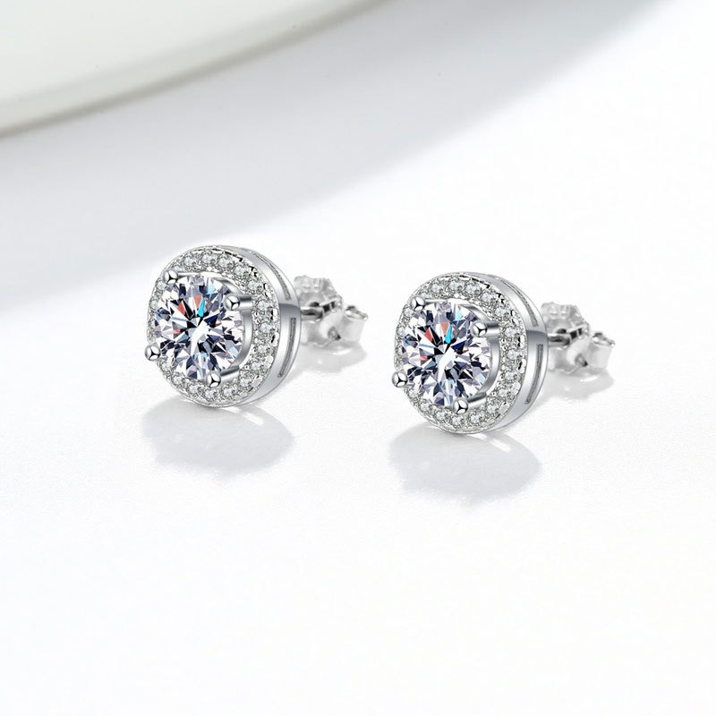 S925 sterling silver stud earrings GRA moissanite round earrings - Image 3