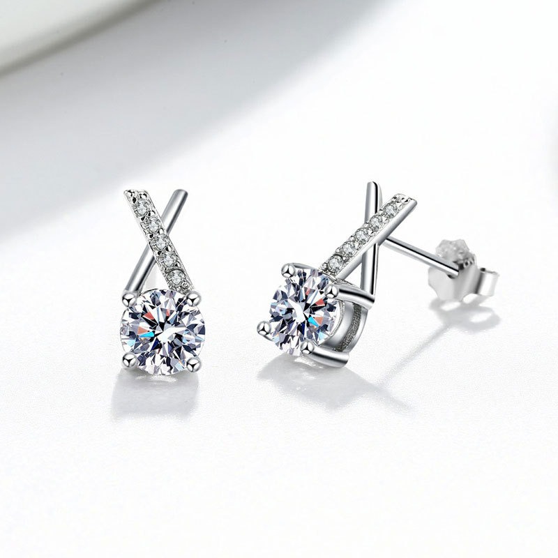 S925 sterling silver stud earrings GRA moissanite X-shaped earrings - Image 3