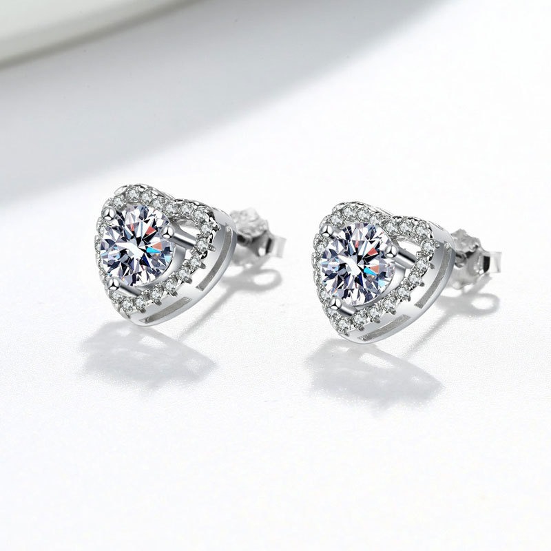 S925 sterling silver stud earrings GRA moissanite heart shaped earrings - Image 5