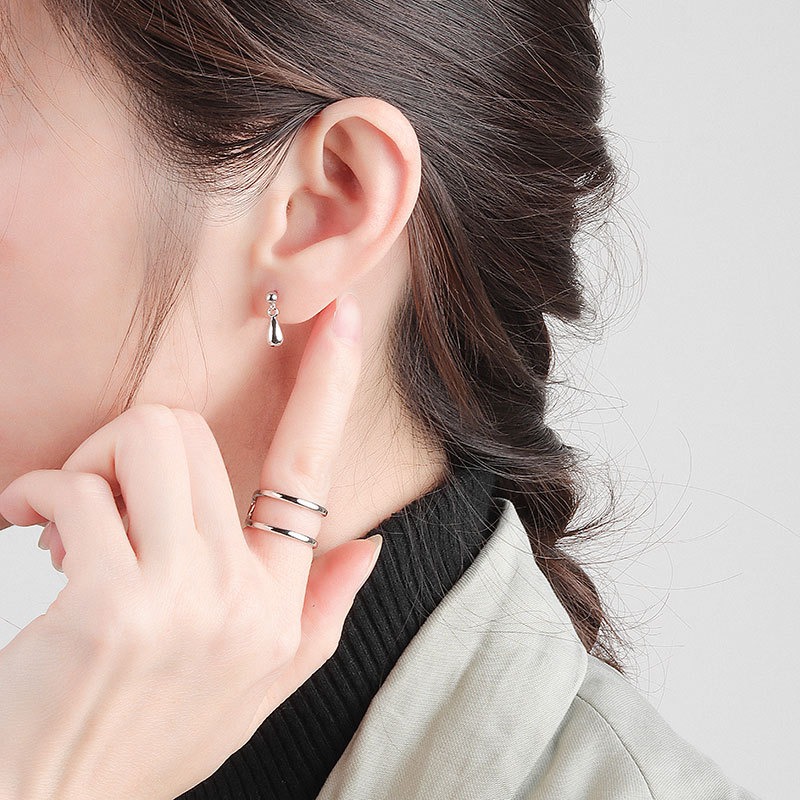 S925 sterling silver stud earrings pear-shaped earrings - Image 4