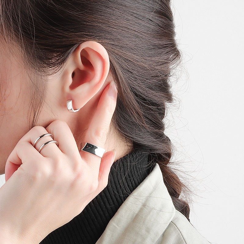 S925 sterling silver stud earrings square earrings - Image 4