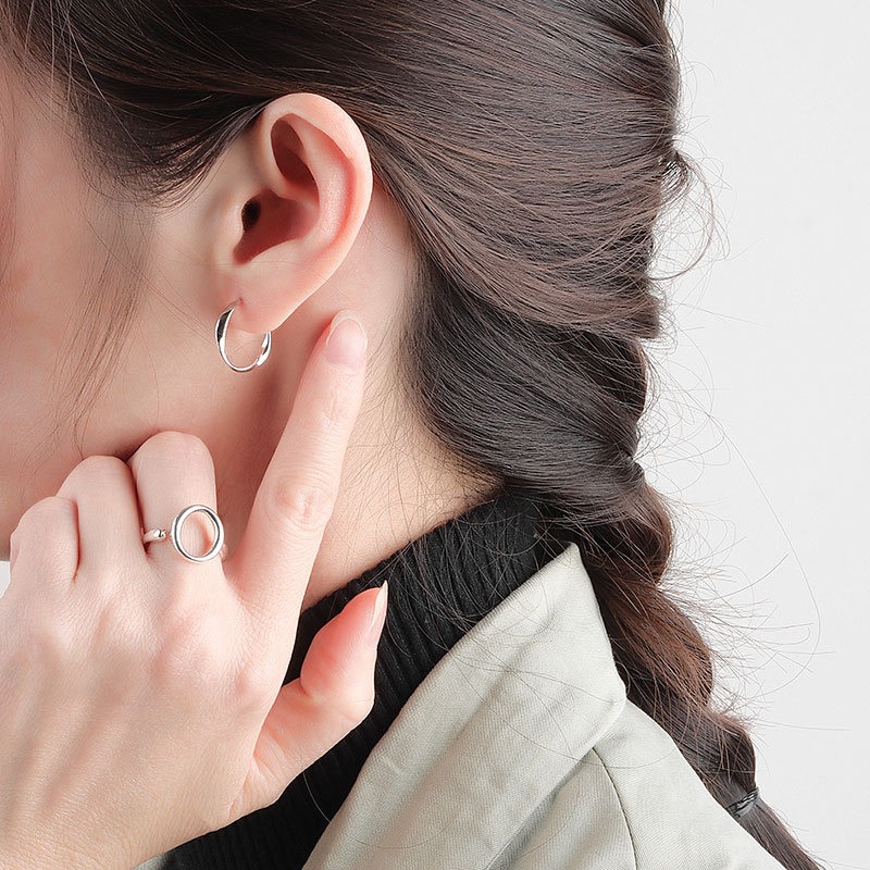 S925 Sterling Silver Stud Earrings Round Earrings - Image 4