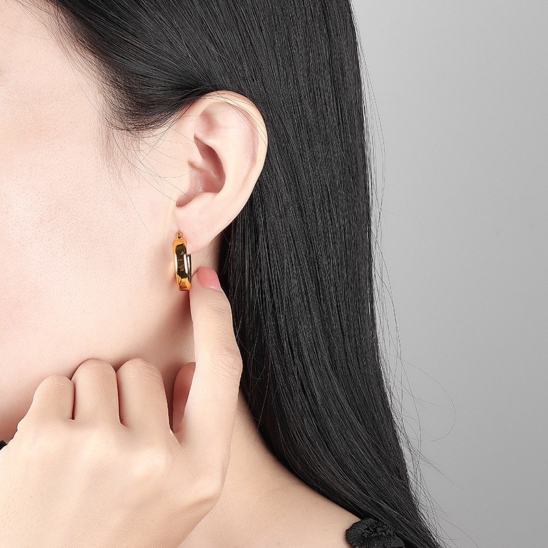 S925 sterling silver stud earrings glossy hoop earrings - Image 5