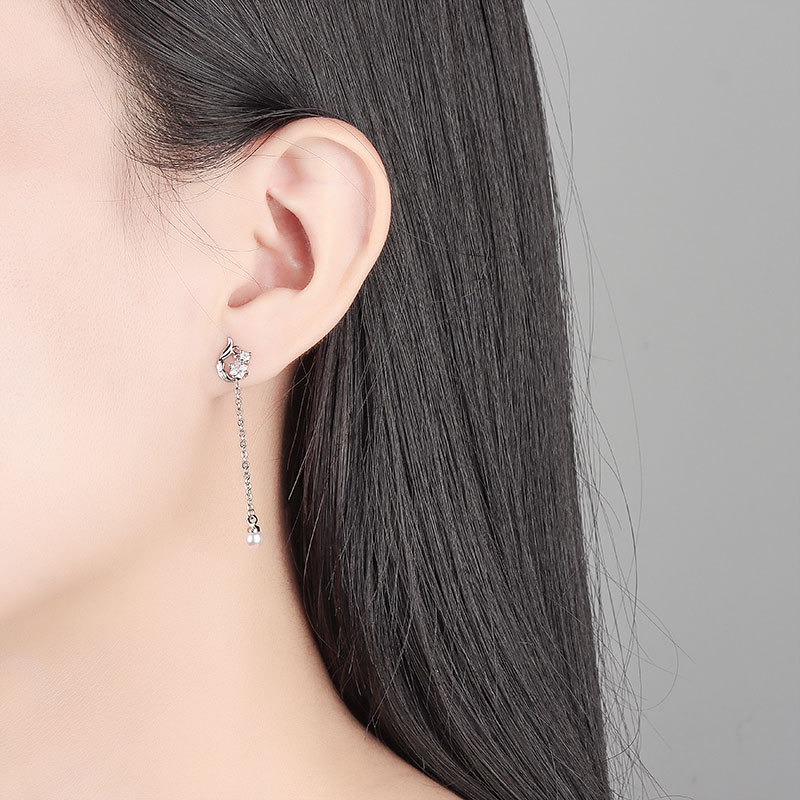 S925 sterling silver stud earrings with tassel pearl earrings - Image 4