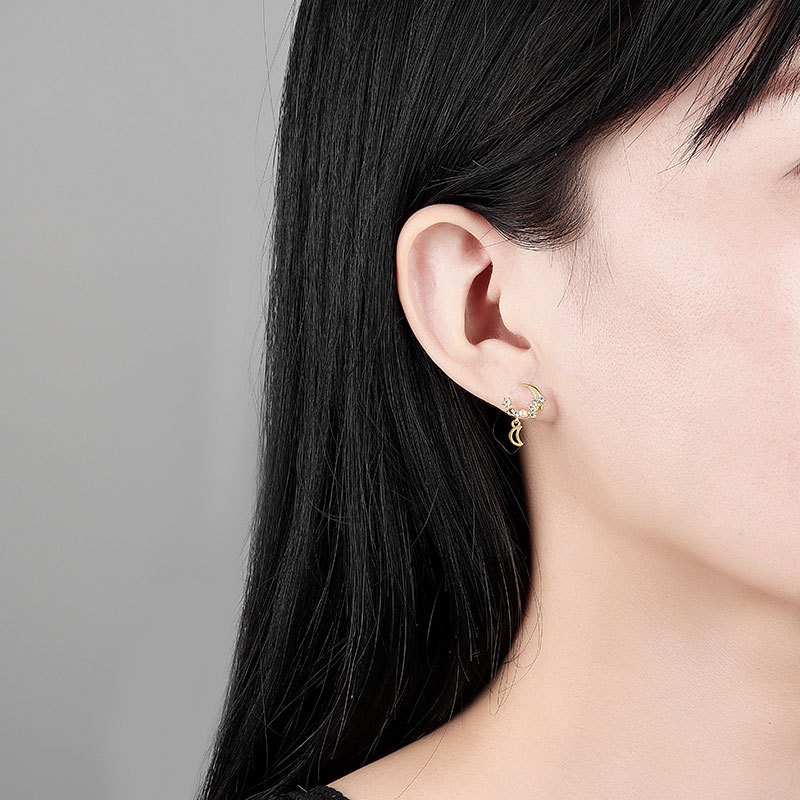 S925 sterling silver stud earrings tassel star moon earrings - Image 5