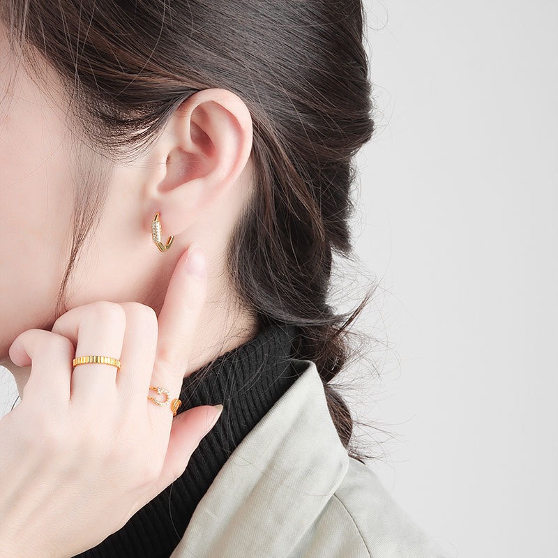 S925 sterling silver stud earrings U-shaped earrings - Image 4