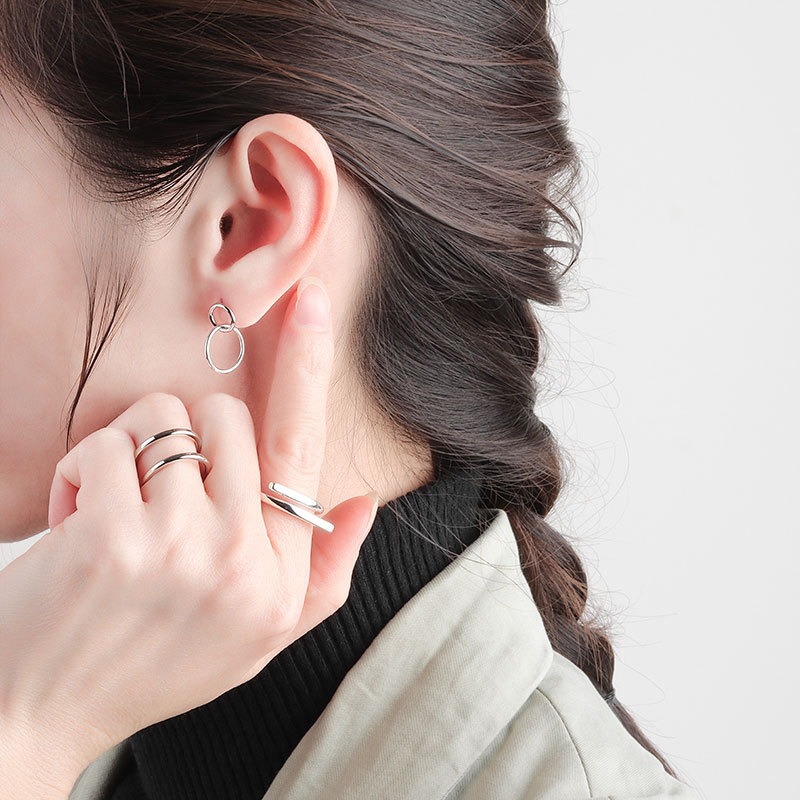 S925 sterling silver stud earrings geometric round circle earrings - Image 4