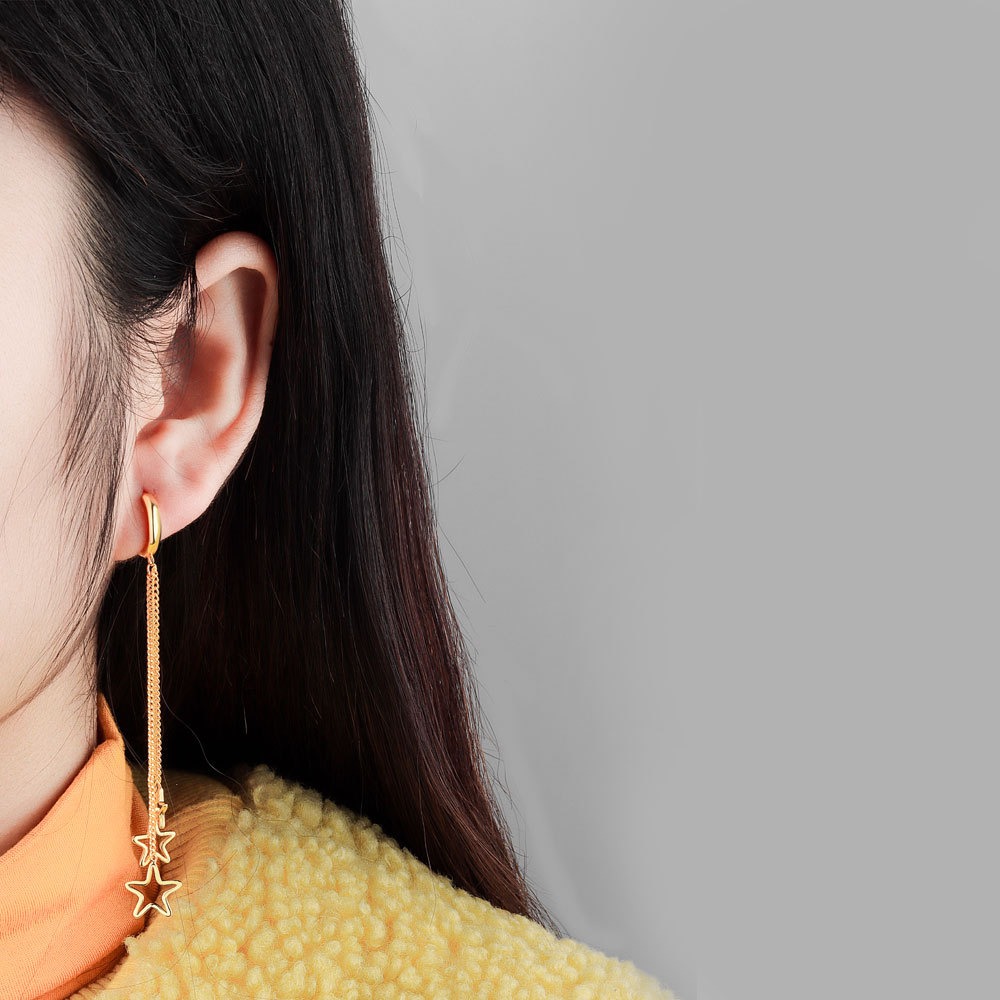 S925 sterling silver stud earrings with tassel cut-out star earrings - Image 5