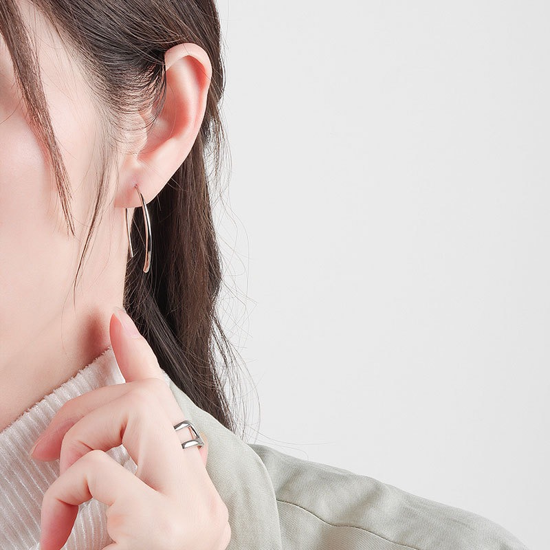 S925 sterling silver stud earrings glossy U-shaped earrings - Image 5