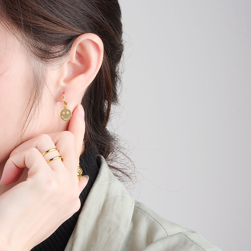 S925 sterling silver stud earrings glossy smiley face earrings - Image 4