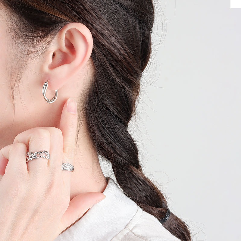 S925 sterling silver stud earrings braided twist buckle earrings - Image 4