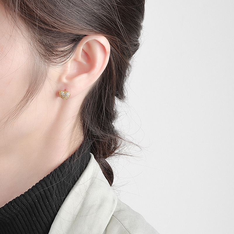 S925 sterling silver stud earrings heart-shaped earrings - Image 5