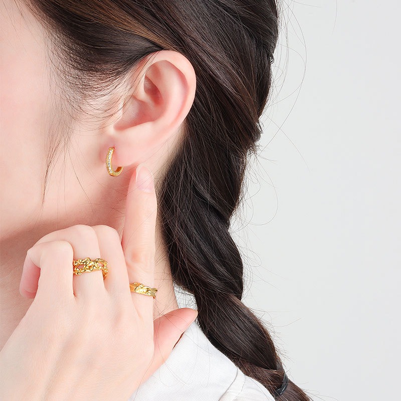 S925 sterling silver stud earrings round earrings - Image 4