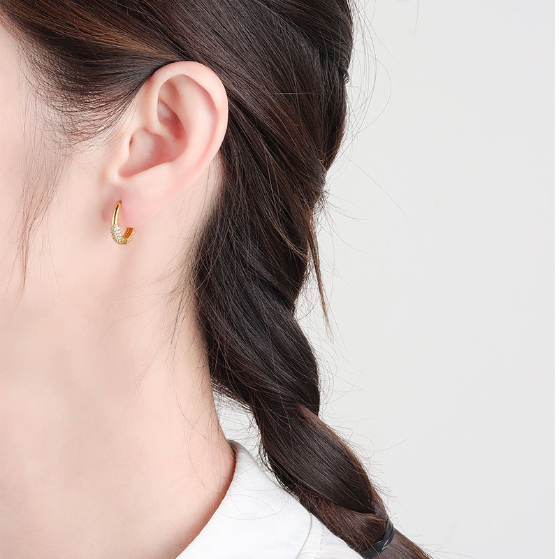 S925 sterling silver stud earrings zircon circle earrings - Image 5