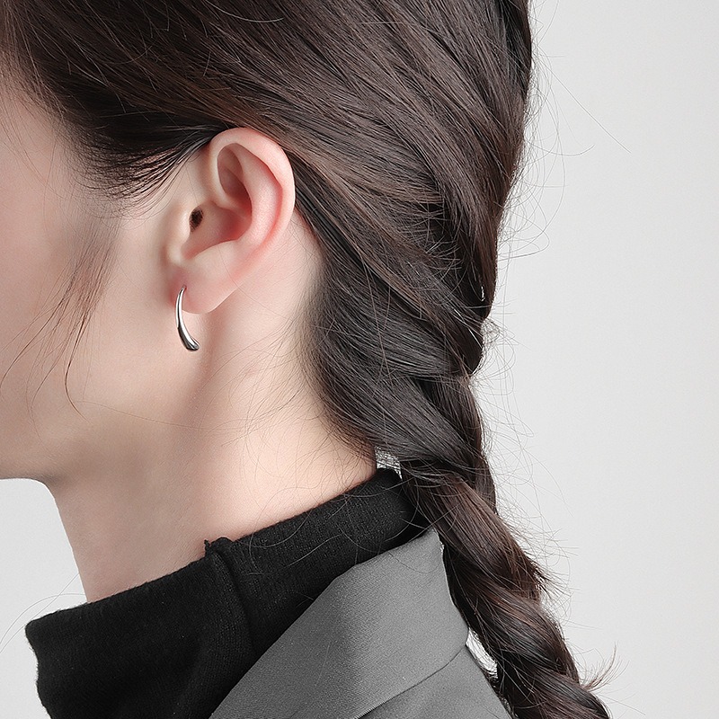 S925 sterling silver stud earrings with pear-shaped buckles - Image 5