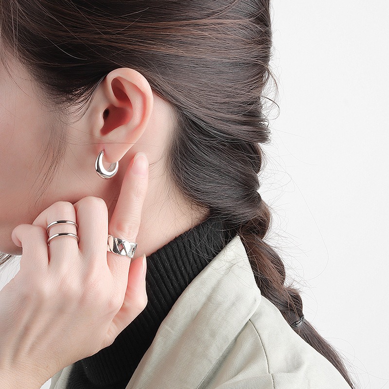 S925 sterling silver stud earrings geometric glossy circle closure earrings - Image 5