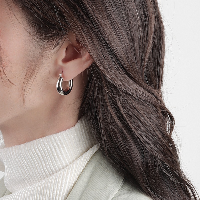 S925 sterling silver stud earrings round earrings - Image 4