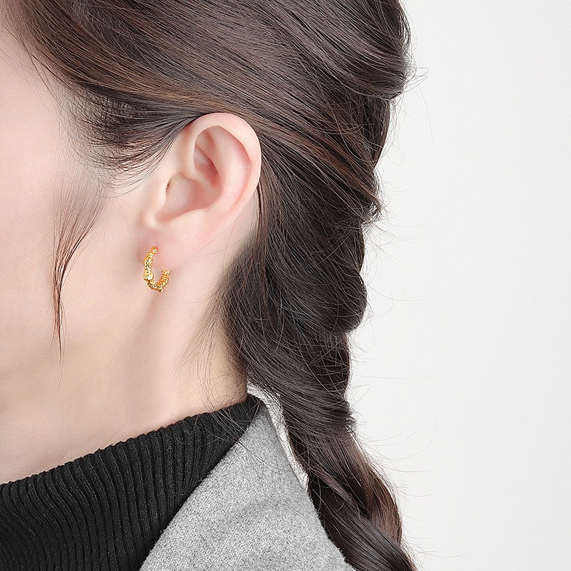 S925 sterling silver stud earrings with irregular concave and convex geometric earrings - Image 5