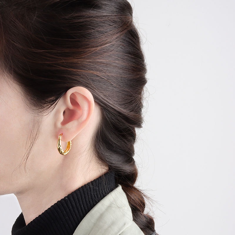 S925 sterling silver stud earrings hammer texture earrings - Image 5