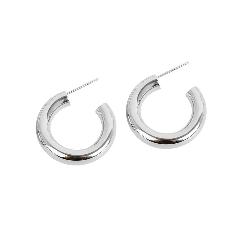 S925 sterling silver stud earrings glossy C-shaped buckle earrings