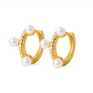 S925 sterling silver stud earrings pearl hoop earrings