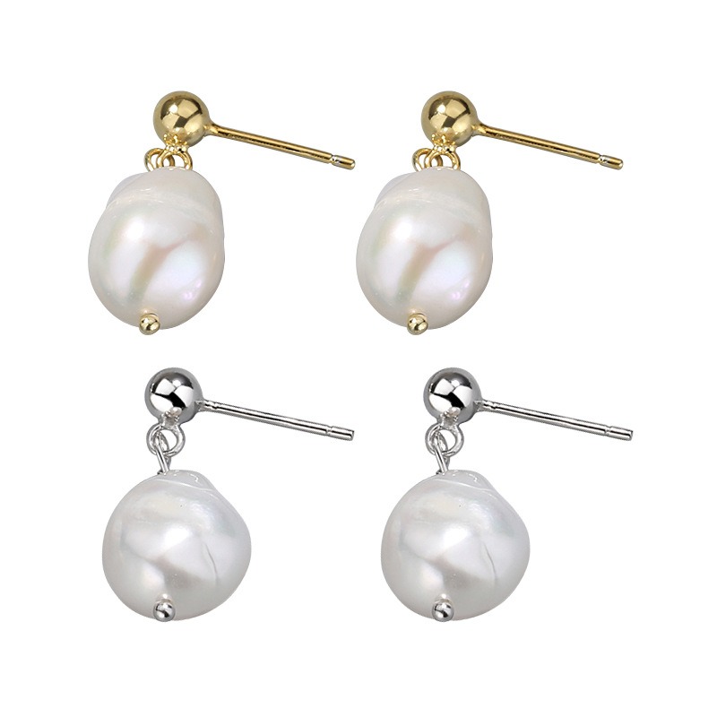 S925 sterling silver stud earrings irregular pearl earrings