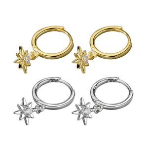 S925 sterling silver stud earrings octagonal star earrings