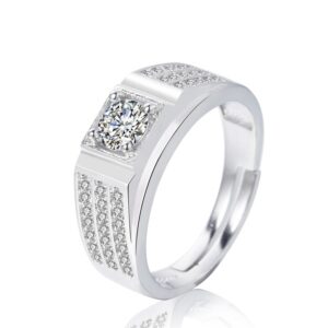 S925 sterling silver ring with diamond opening adjustable men's ring