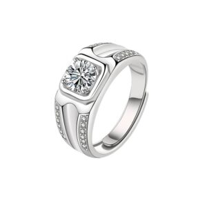 S925 Sterling Silver Ring 1 Carat GRA Moissanite Open Adjustable Men's Ring