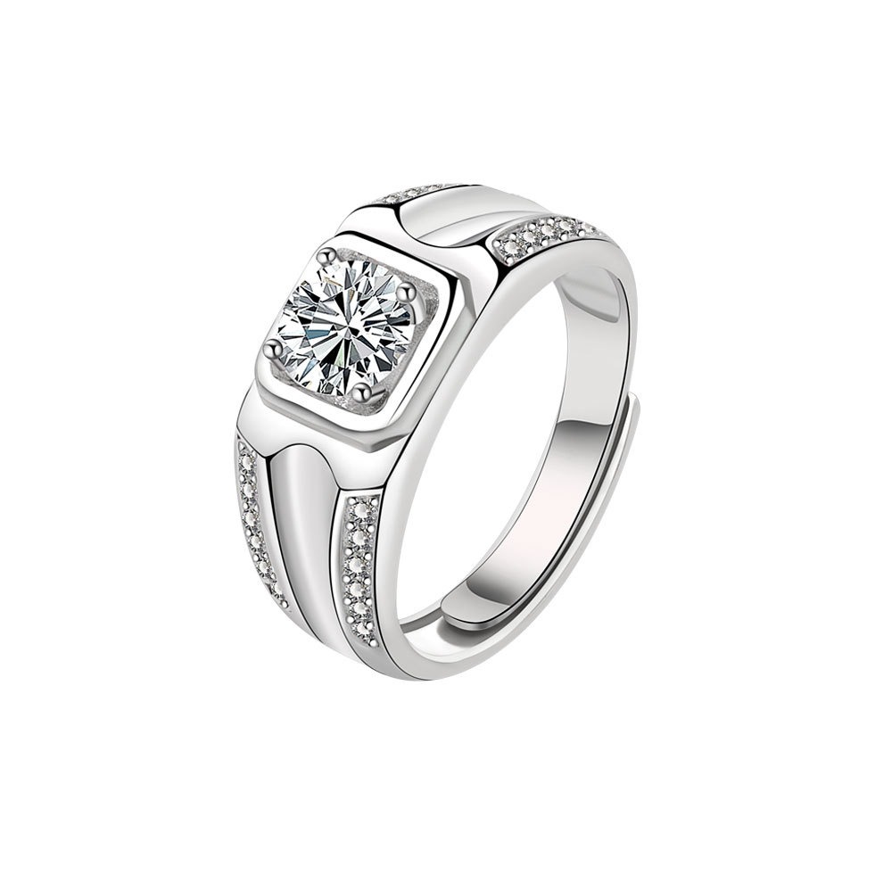 S925 Sterling Silver Ring 1 Carat GRA Moissanite Open Adjustable Men's Ring