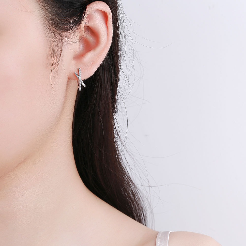 S925 sterling silver stud earrings crossover earrings - Image 5