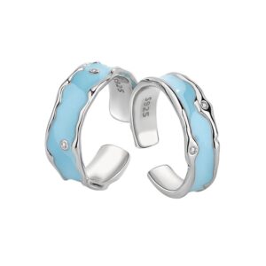 S925 sterling silver ring opening adjustable blue dripping oil zircon couple ring