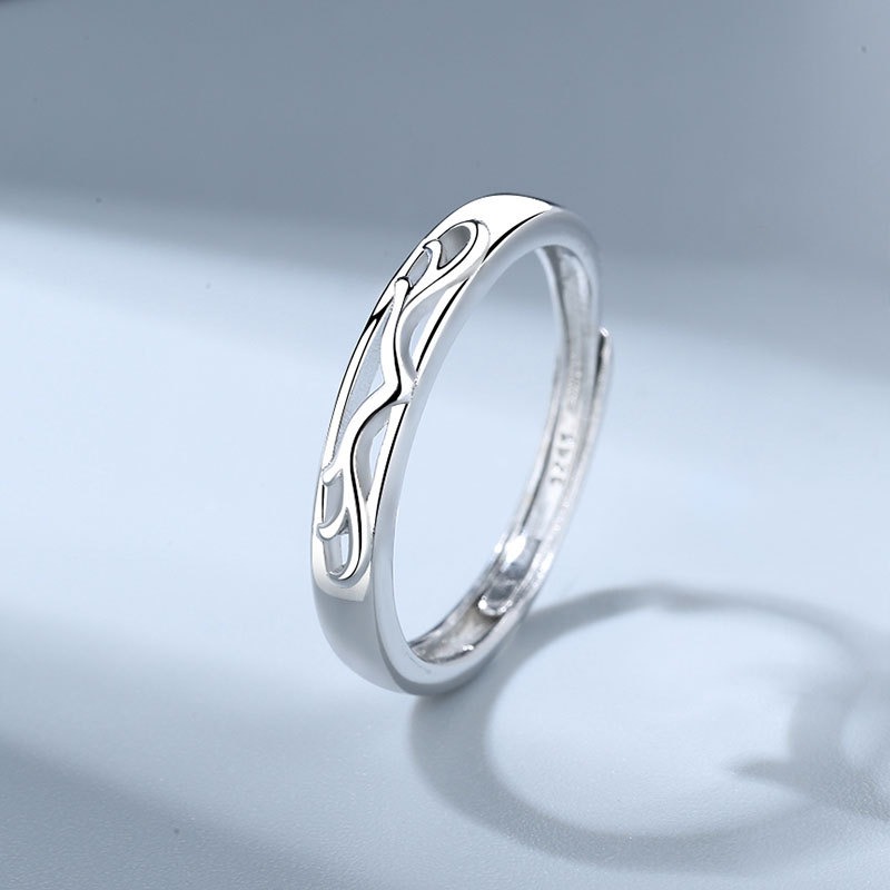 S925 sterling silver ring opening adjustable antler couple ring - Image 3