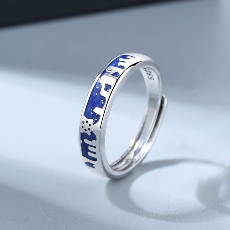 S925 sterling silver ring opening adjustable sky city couple ring - Image 4