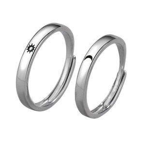 S925 sterling silver ring opening adjustable sun and moon couple ring