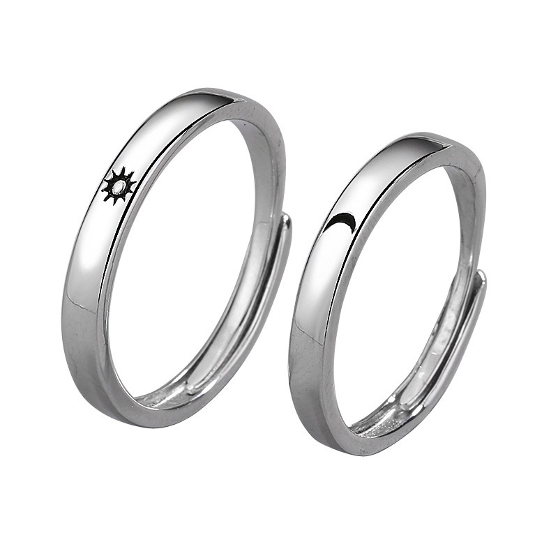 S925 sterling silver ring opening adjustable sun and moon couple ring
