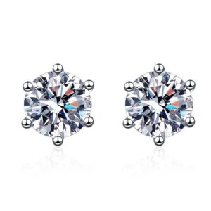 S925 sterling silver stud earrings 6 prongs 1 carat moissanite diamond earrings