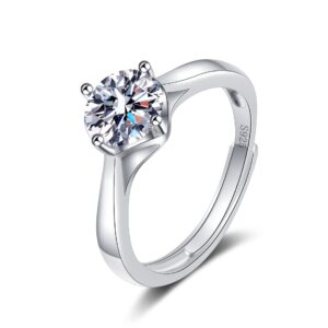S925 Sterling Silver Ring Four Prongs Moissanite Open Adjustable Ring for Women