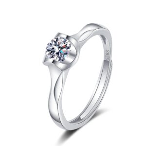 S925 sterling silver ring opening adjustable 50 ct GRA moissanite ring for women