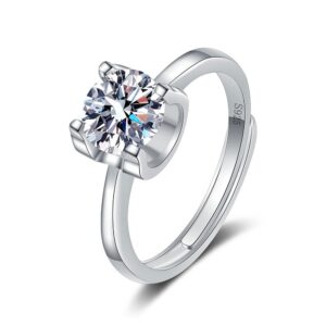 S925 sterling silver ring opening adjustable 1 carat GRA moissanite ring for women
